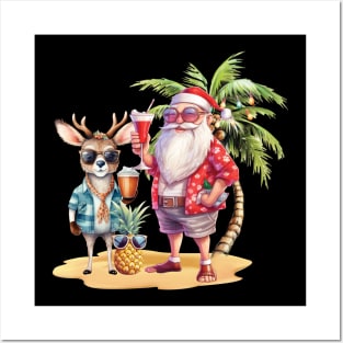 Christmas in July Santa Hawaiian Summer Posters and Art